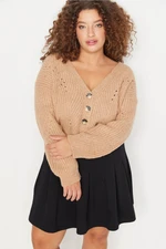 Trendyol Curve Camel Openwork Detailed Knitwear Cardigan