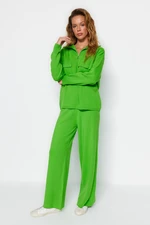 Trendyol Green Wide Fit Zippered and Pocketed Knitwear Bottom-Top Set