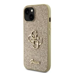 Zadní kryt Guess PU Fixed Glitter 4G Metal Logo pro Apple iPhone 15, zlatá