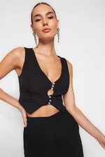 Trendyol Black Shiny Stones Crop Vest