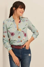 Olalook Women's Blue Floral Viscose Shirt