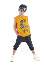 Mushi Motocross Boys' Orange Sleeveless T-shirt with Capri Shorts Summer Suit.