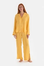 Dagi Yellow Ribbed Satin Shirt