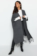 Trendyol Anthracite Skirt Tassels Long Knitwear Cardigan