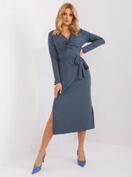 Dusty Blue Ribbed Cocktail Dress