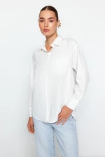Trendyol Oversized/Wide Fit Woven Shirt with Pearl Detail on Ecru Collar