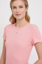 Tričko Tommy Jeans dámsky,ružová farba,DW0DW17383