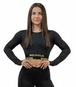 Nebbia Long Sleeve Crop Top INTENSE Perform Black/Gold XS Fitness koszulka