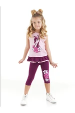 Denokids Gazelle Girl Child Pink T-shirt, Purple Leggings, Summer Suite