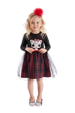 Denokids Fashionable Cat Tulle Plaid Black Red Girls' Dress