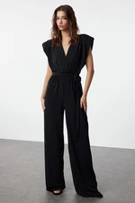 Trendyol Black V Neck Belted Knitted Jumpsuit