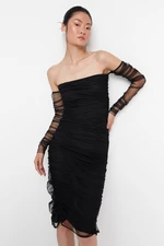 Trendyol Black Draped Detailed Evening Dress