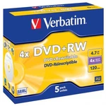 Verbatim DVD+RW, Matt Silver, 43229, 4.7GB, 4x, jewel box, 5-pack, bez možnosti potisku, 12cm, pro archivaci dat