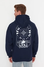 Trendyol Navy Blue Oversize/Wide-Fit Space Printed Fleece Cotton Sweatshirt