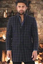 PLT8370 DEWBERRY MEN'S COAT-PATTERNED LIGHT NAVY BLUE