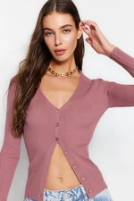 Trendyol Dried Rose Basic V-Neck Knitwear Cardigan