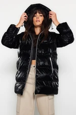 Trendyol Black Premium Oversize Hooded Shiny Water Repellent Coat