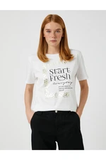 Koton Shiny Text Printed T-Shirt Short Sleeve Cotton