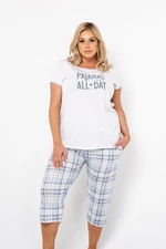 Glamour women's pyjamas with short sleeves, 3/4 pants - light melange/print