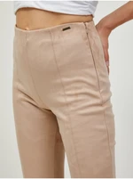 Beige ladies slim fit pants in suede finish Guess Maya - Ladies