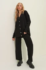 Trend Alaçatı Stili Women's Black Buttoned Knitwear Knitwear Suit