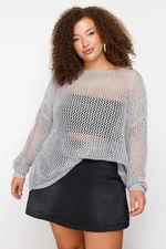 Trendyol Curve Gray Openwork/Perforated Low Shoulder Knitwear Sweater