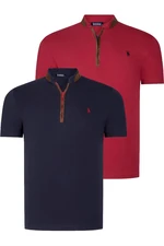 DUAL SET T8571 DEWBERRY ZIPPER MENS T-SHIRT-NAVY BLUE- BURGUNDY