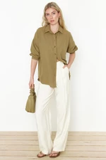 Trendyol Light Khaki Basic Oversize Wide Fit Woven Shirt