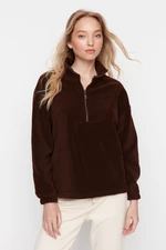 Trendyol Brown Zipper Detailed Fleece Knitted Sweatshirt