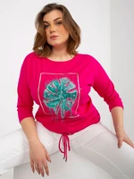 Fuchsia blouse in plus size with print and appliqué