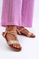 Women's flat sandals with S straps. Barski Beige and gold