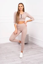 Ribbed crop top set dark beige