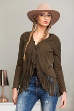 Suede jacket with khaki fringe