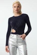 Trendyol Navy Blue Window/Cut Out Detailed Glittery Knitted Bodysuit