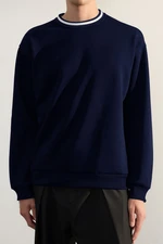 Trendyol Indigo Premium Oversize/Wide Cut Collar Knitwear Band Basic Polar Fleece Sweatshirt