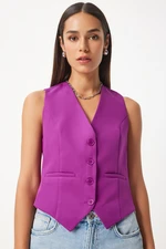 Happiness İstanbul Women's Purple Short Fitted Woven Vest