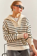 Bianco Lucci Women's Striped Zipper Knitwear Sweater