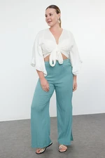 Trendyol Curve Blue Slit Detailed High Waist Wrapped Wide Leg Beach Wear Woven Trousers