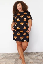 Trendyol Curve Black Teddy Bear Printed Cotton Knitted Pajama Set