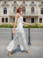 Elegant one-shoulder overall with ecru wide legs