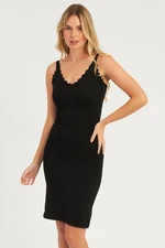 Cool & Sexy Women's Black Stair Neck Gathered Midi Dress