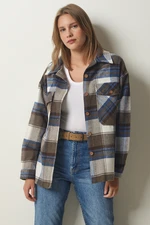 Happiness İstanbul Women's Brown Navy Blue Lumberjack Cachet Shirt Jacket