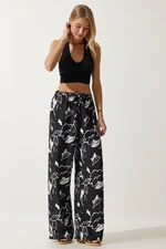 Happiness İstanbul Women's Vibrant Black Patterned Loose Viscose Palazzo Trousers