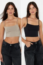 Trendyol Black-Mink 2 Pack Polyamide Content Strappy Crop Fitted Flexible Knitted Undershirt