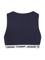 Tommy Jeans Top - TJW SUPER CROP V-LOGO WAISTAND modrý