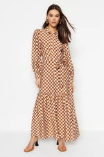 Trendyol Orange Belted Checkered Woven Shirt Dress