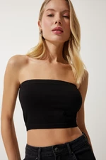 Happiness İstanbul Women's Black Strapless Ribbed Knitted Bustier