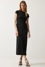 Happiness İstanbul Women's Black Ribbed Saran Knitted Dress