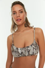 Trendyol Brown Python Pattern U-Neck Bikini Top