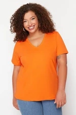 Trendyol Curve Orange V Neck Basic Knitted T-Shirt